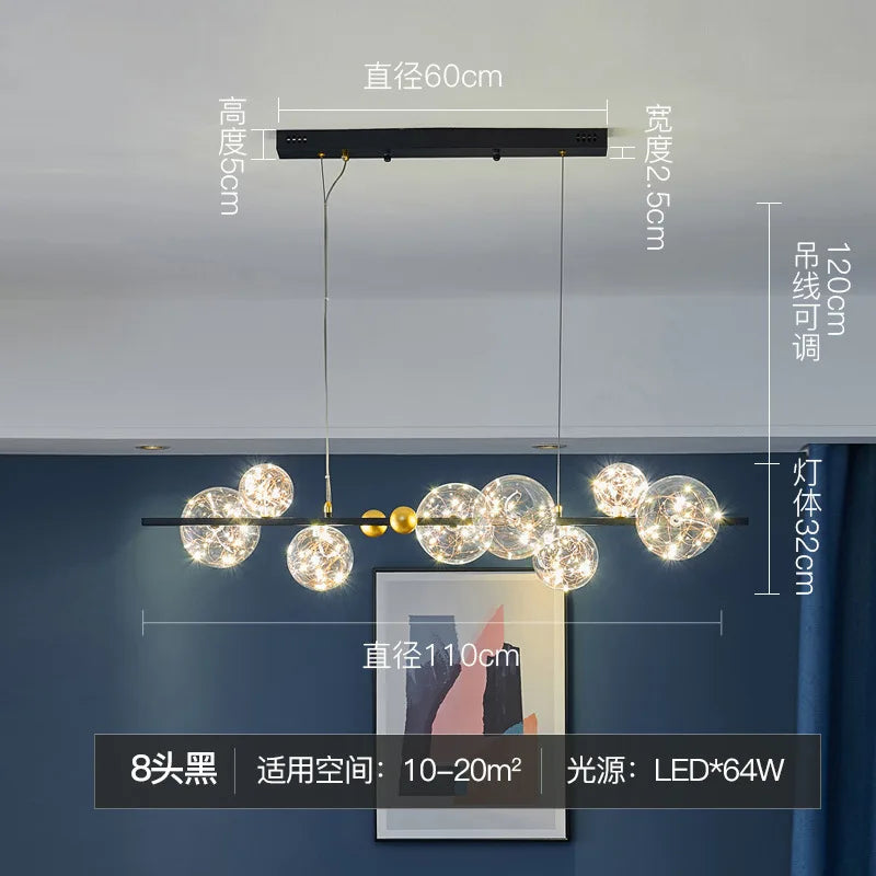 DecorBites™ Golden Ring Glass Ball Chandelier with Remote Control for Living Dining Room