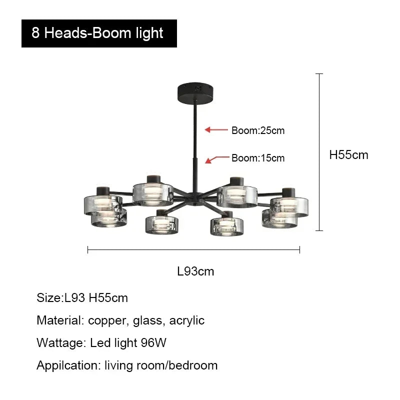 DecorBites™ Glass LED Chandelier: Modern Minimalist Copper Pendant Light for Living Room & Bedroom