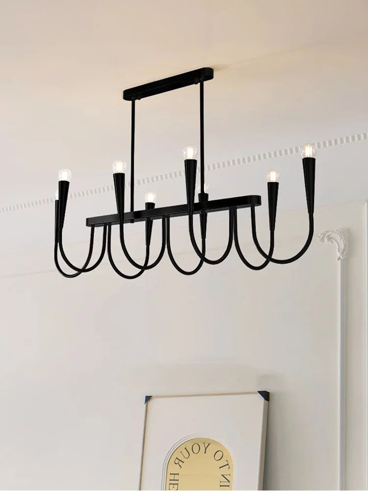 DecorBites™ Black Pendant Chandelier: Luxury French Style Candle Hanging Light for Kitchen Island