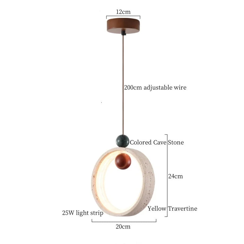 DecorBites™ LED Pendant Lamp Yellow Travertine Wood Nordic Minimalism Hanging Light