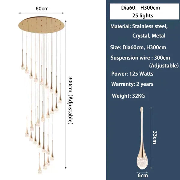 DecorBites™ Crystal LED Staircase Chandelier - Luxe Lighting for Hotel, Living Room, & Lobby