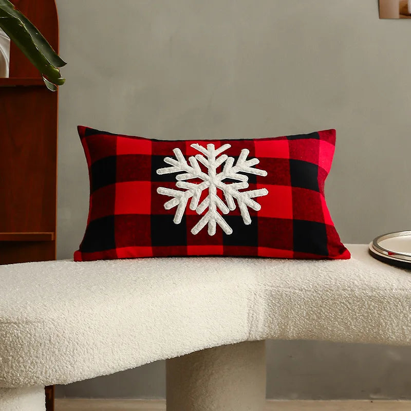 DecorBites™ Christmas Letter Embroidery Plaid Cushion Cover Set