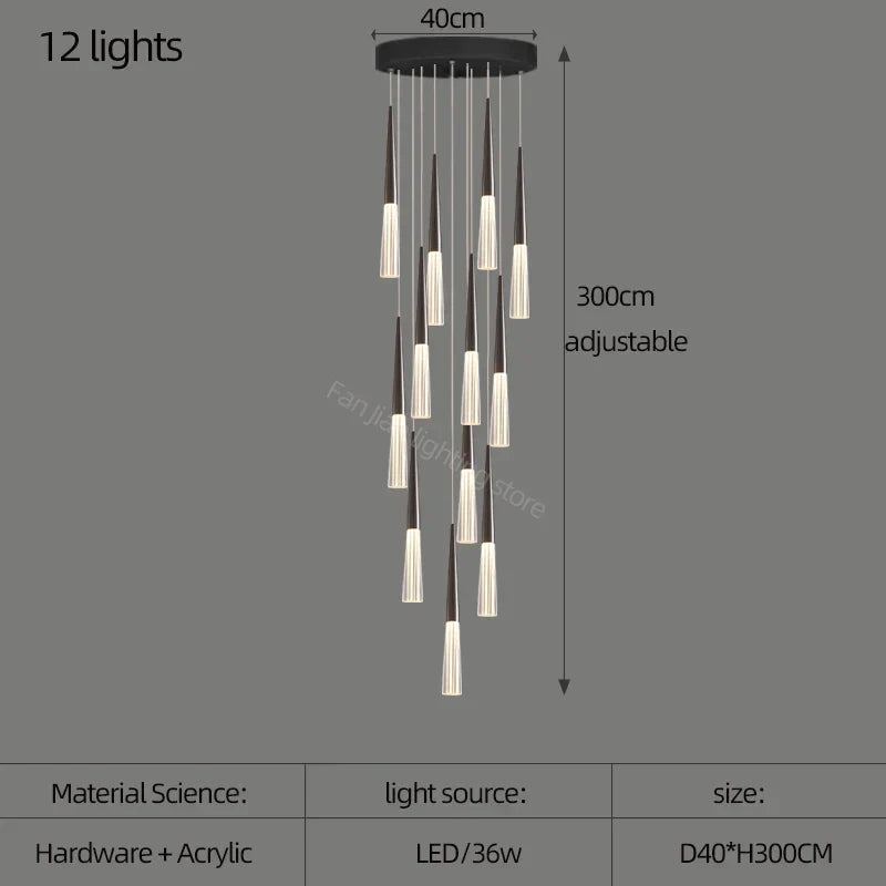 DecorBites™ Acrylic Cone Pendant Light for Villa Stair, Kitchen, and Restaurant.