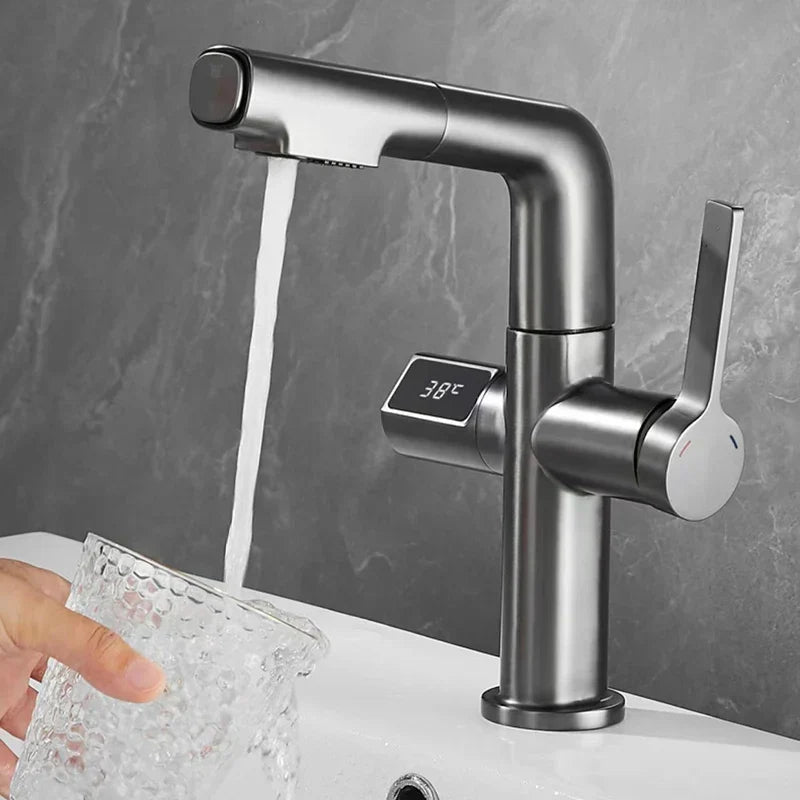 DecorBites™ Brass Basin Faucet Set with Digital Display and Pull Out Function