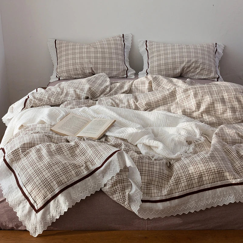 DecorBites™ Korean Seersucker Lace Ruffles Bedding Set for Girls