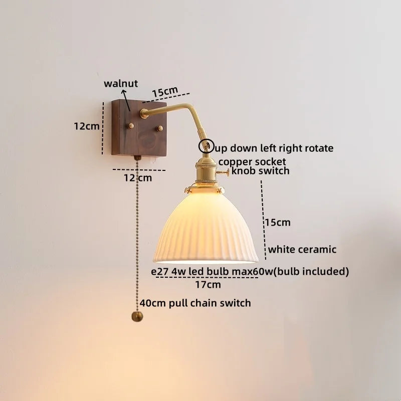 DecorBites™ Ceramic LED Wall Sconce Pull Chain Switch Mirror Light Fixtures
