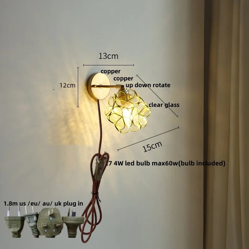 DecorBites™ Copper Butterfly Glass Wall Light Fixture Up Down Rotate LED Bedside Lamp