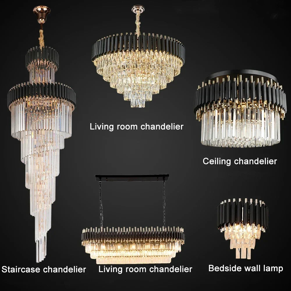DecorBites™ Gold Black Crystal Ceiling Chandelier – Modern LED Round Kitchen Pendant Lamps