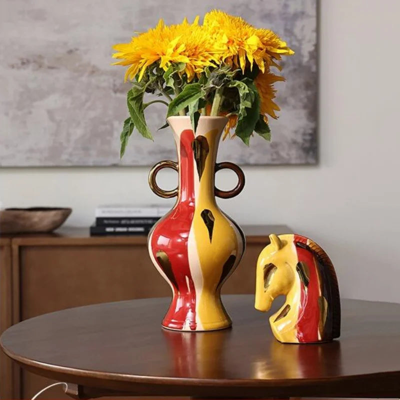 DecorBites™ Geometric Horse Head Ceramic Vase & Animal Statue Home Decor
