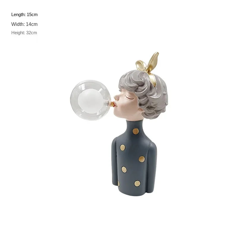 DecorBites™ Bubble Girl Statue Ornament: Modern & Simple Night Light Décor for Home, Bedroom, Living Room