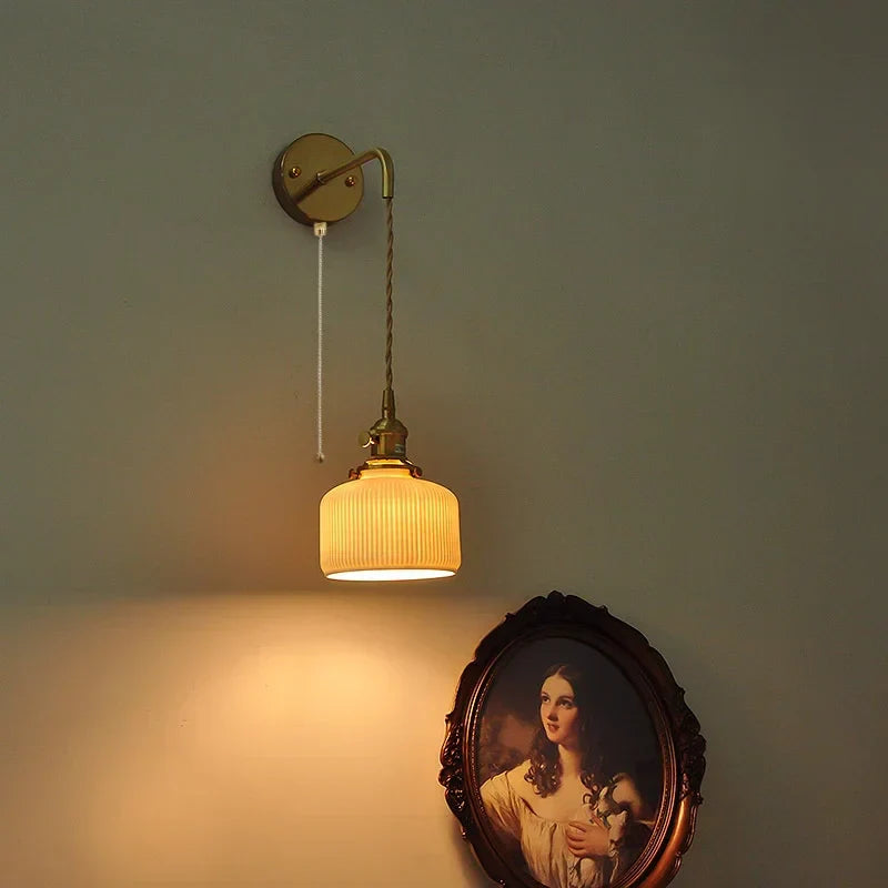 DecorBites™ Ceramic Copper Wall Light Fixture with Pull Chain Switch, E27 LED, Modern Nordic Design