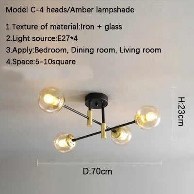DecorBites™ Glass Ball Black Chandelier - Nordic Round Dining Table Ceiling Chandelier