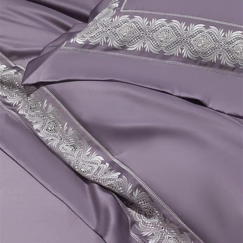 DecorBites™ 1200TC Egyptian Cotton Lace Embroidery Bedding Set: 1 Duvet, 1 Sheet, 2 Pillowcases