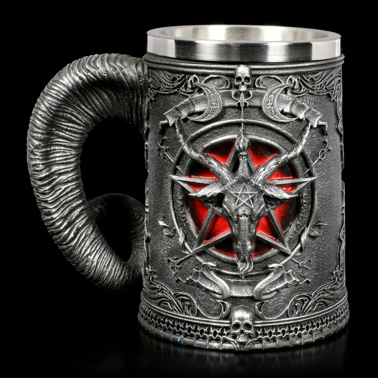 DecorBites™ Baphomet Resin Stainless Steel Beer Glass Tankard Pub Bar Decor
