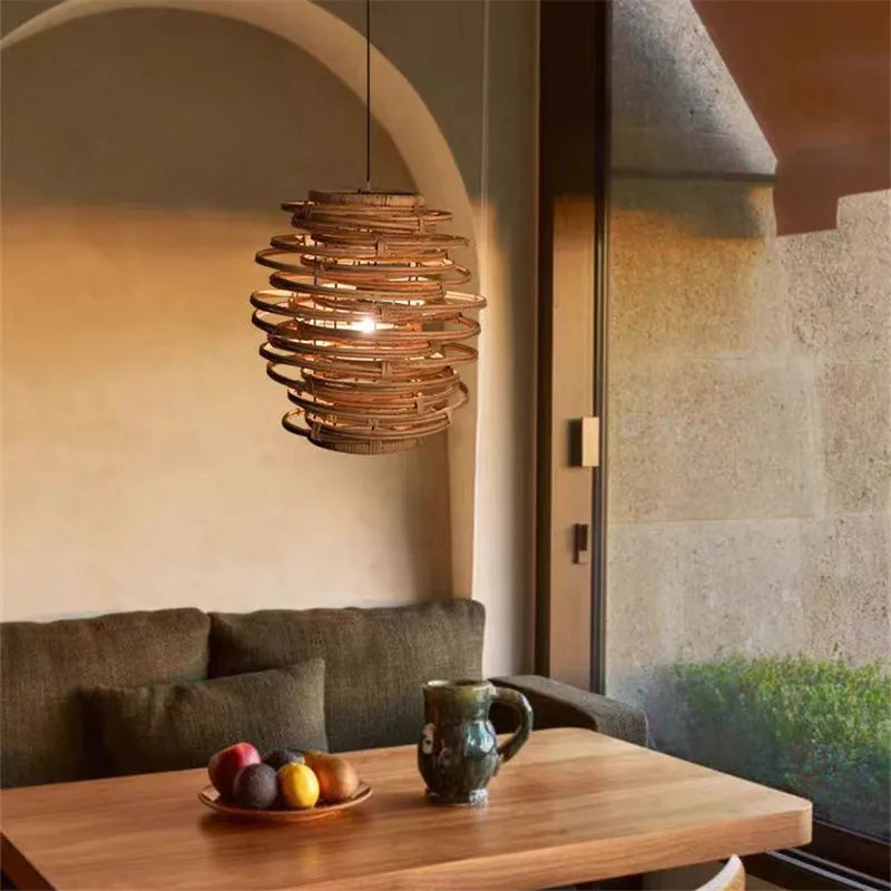 DecorBites™ Bamboo Birdnest Pendant Light for Dining Room, Handmade Wicker Lamp for Kitchen Bar & Living Room