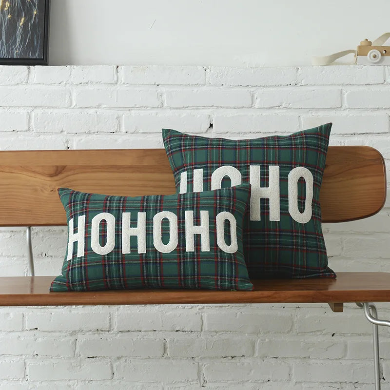 DecorBites™ Christmas Letter Embroidery Plaid Cushion Cover Set