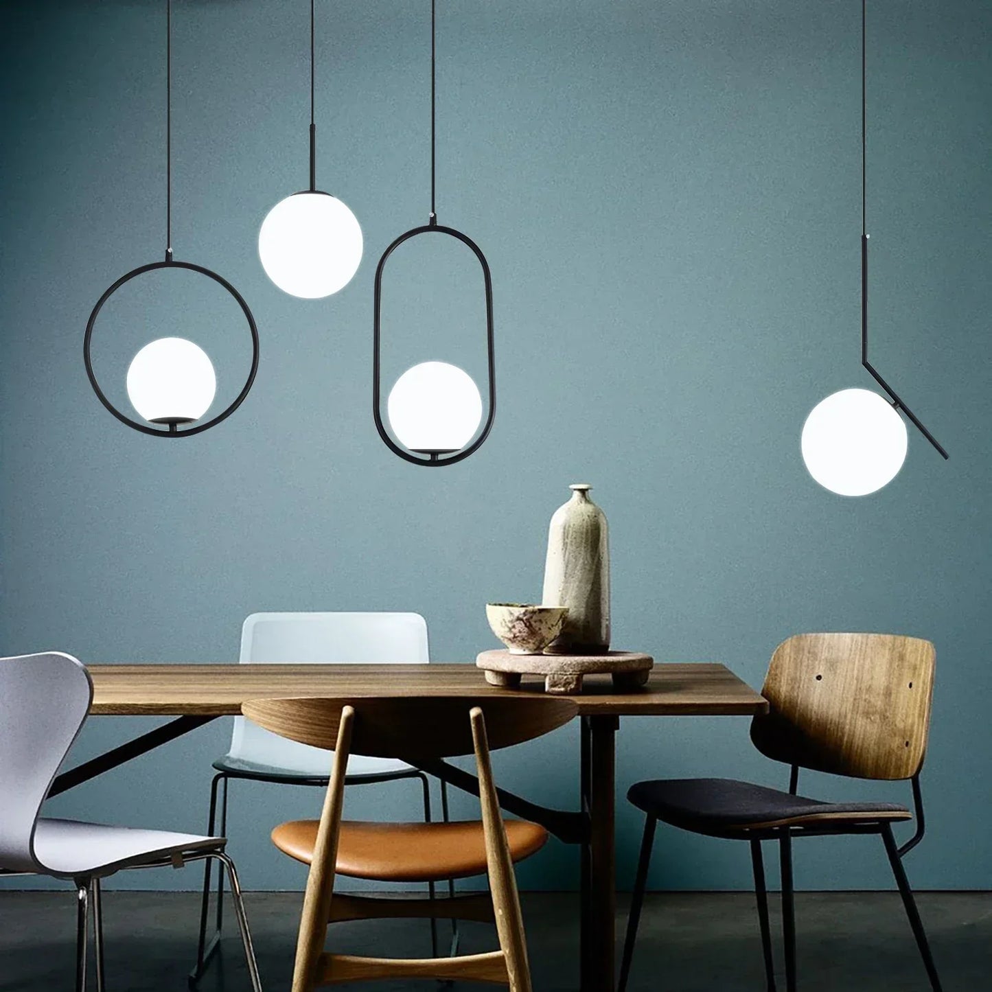DecorBites™ Glass Ball Pendant Lights Modern LED Brass Black Chrome Suspension Luminaire