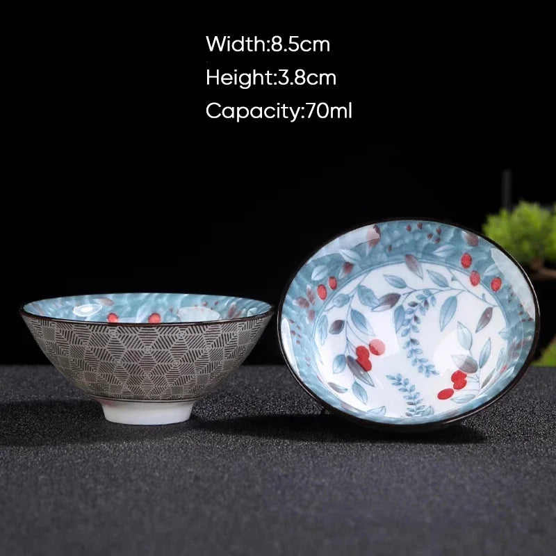 DecorBites™ Blue & White Ceramic Kung Fu Tea Cup - Japanese Style Porcelain Sake Cups