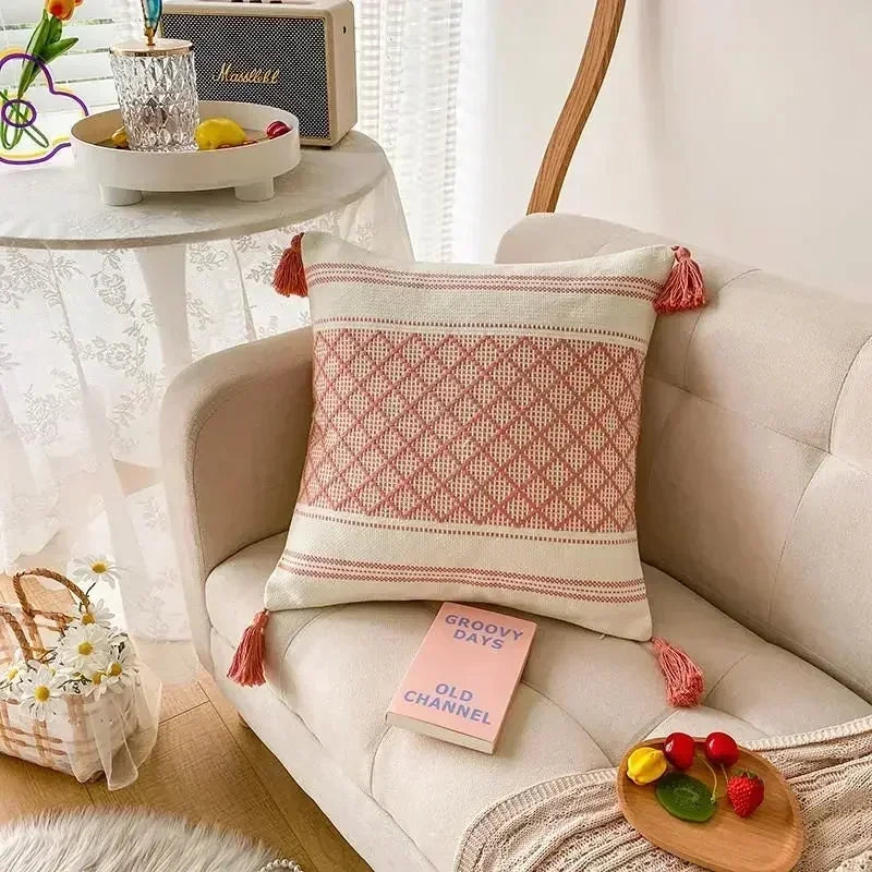 DecorBites™ Bohemian Tufted Tassel Cushion Cover | Plush Embroidered Decorative Pillow for Sofa