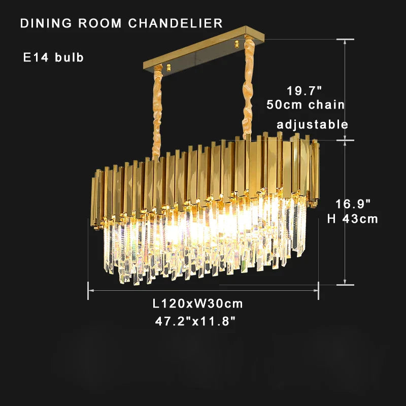 DecorBites™ Crystal Chandelier Stainless Steel K9 Cristal Suspension Lamps Classic Gold Luxury
