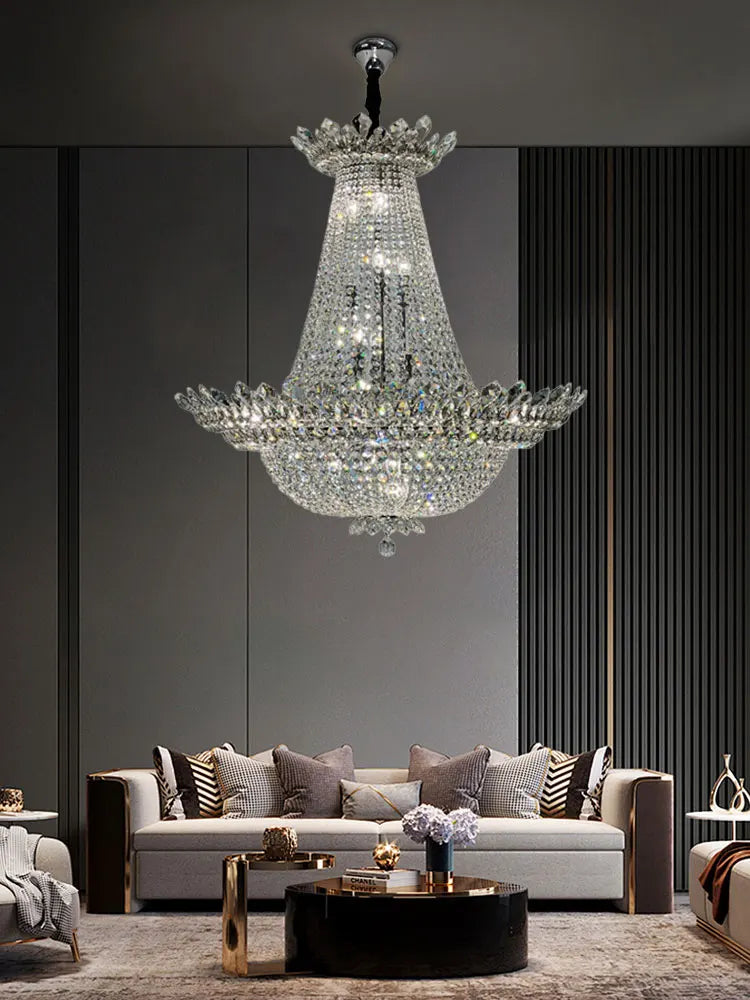 DecorBites™ K9 Crystal Chrome LED Chandelier for Trendy Living Room Lighting