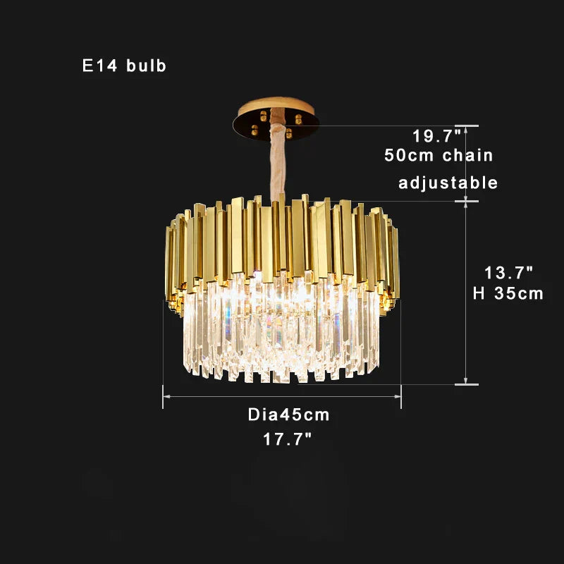 DecorBites™ Crystal Chandelier Stainless Steel K9 Cristal Suspension Lamps Classic Gold Luxury