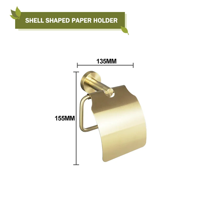 DecorBites™ Brushed Gold Bath Hardware Set: Paper Holder, Towel Bar, Robe Hook - Wall Mount Bathroom Accessories