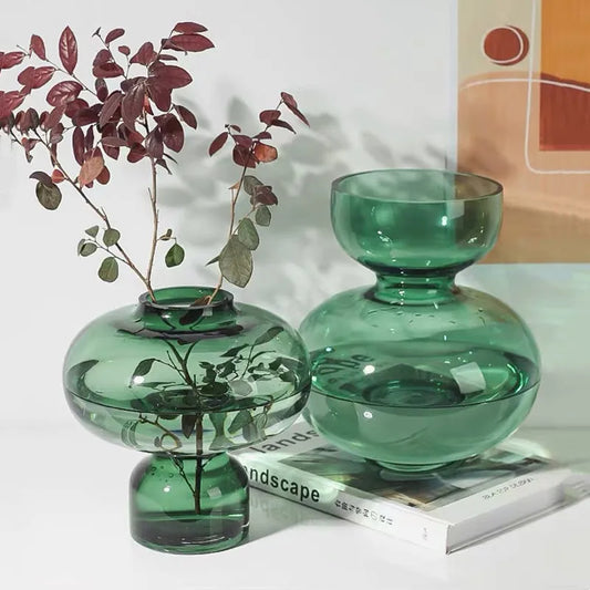 DecorBites™ Green Gourd Vase: Round Geometric Circle Terrarium for Home Decor