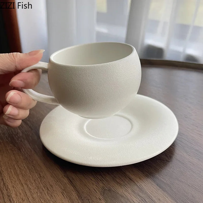 DecorBites™ Frosted 250ml Ceramic Cup & Saucer Set for Coffee, Tea, Juice