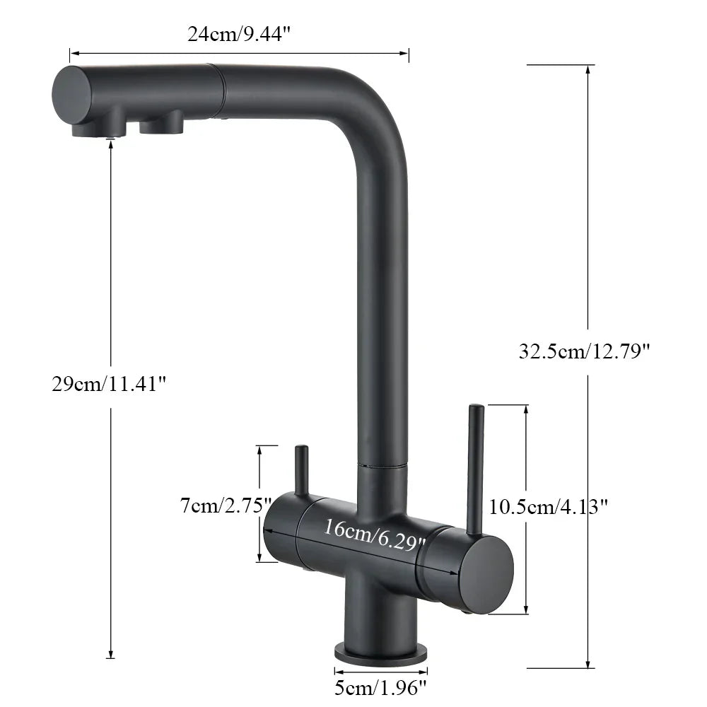 DecorBites™ Black Pull Out Water Purifier Faucet: 2-in-1 Hot Cold Mixer Tap