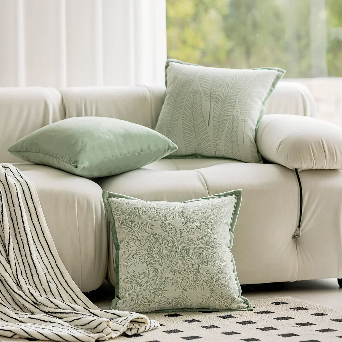 DecorBites™ Green Plant Jacquard Pillow Covers for Light Luxury Living Room Decor