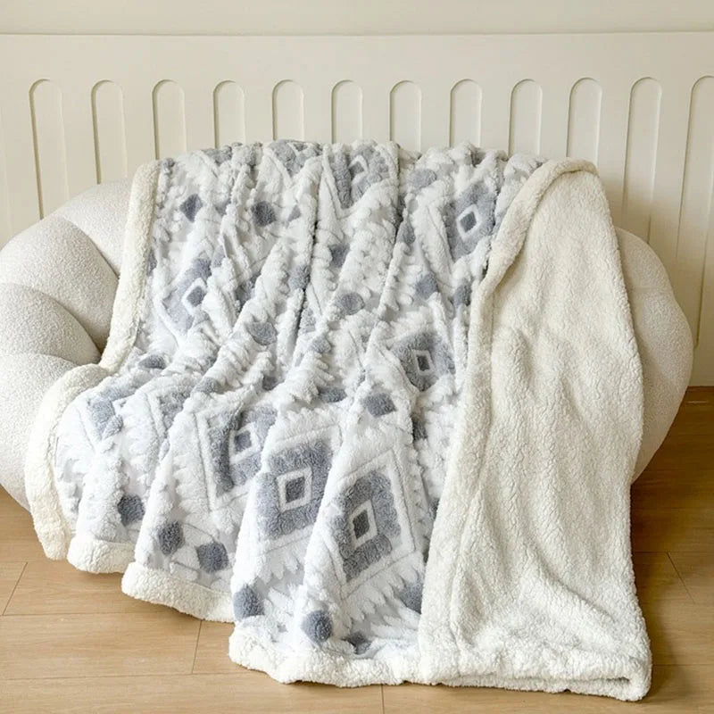 DecorBites™ Geometric Jacquard Taff Velvet Blanket Lamb Wool Warm Nap Bed Sheets