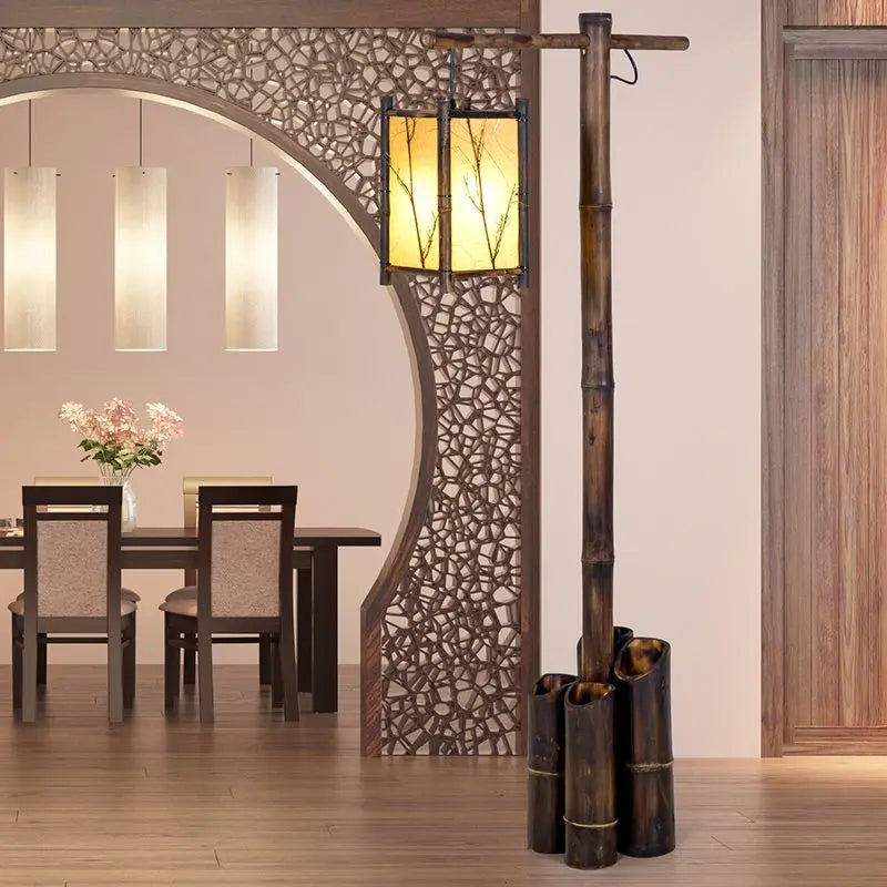 DecorBites™ Bamboo Weave Floor Lamp | Retro Design for Zen Living Room & Study
