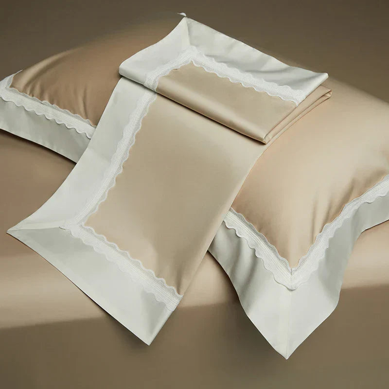 DecorBites™ Lace Patchwork Bedding Set: 1200TC Egyptian Cotton Duvet Cover, Sheet, Pillowcases
