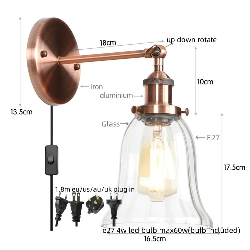 DecorBites™ LED Glass Wall Lamp Industrial Stair Light Fixture for Home Decor
