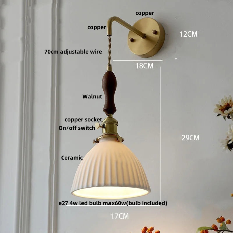 DecorBites™ Ceramic Copper Wall Light Fixture with Pull Chain Switch, E27 LED, Modern Nordic Design