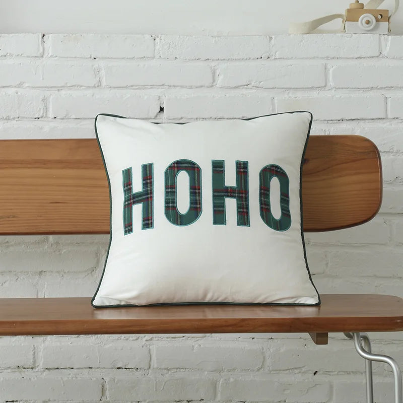 DecorBites™ Christmas Letter Embroidery Plaid Cushion Cover Set