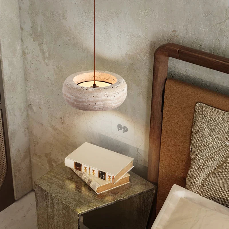 DecorBites™ LED Pendant Lamp Yellow Travertine Adjustable Wabi Sabi Light