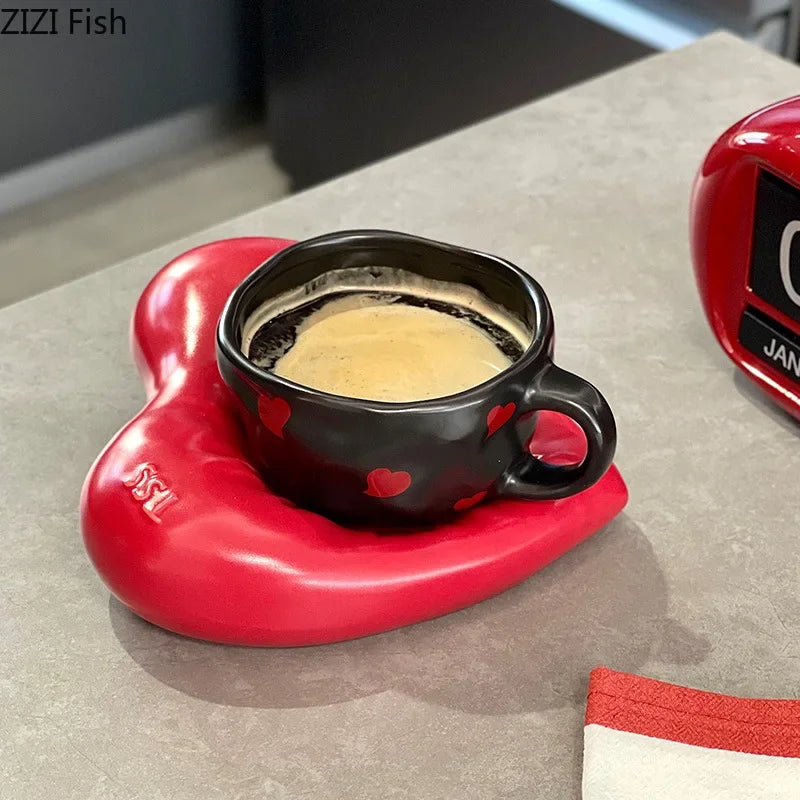 DecorBites™ Creative Heart Porcelain Coffee Mug & Saucer Set