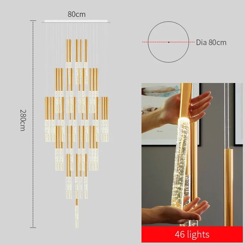 DecorBites™ Crystal Gold Chandelier for Living Room Staircase Kitchen - Modern Nordic Design