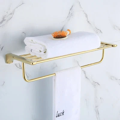 DecorBites™ Gold Bathroom Hardware Set: Towel Rack, Shelf, Paper Holder, Towel Holder, Toilet Brush Holder