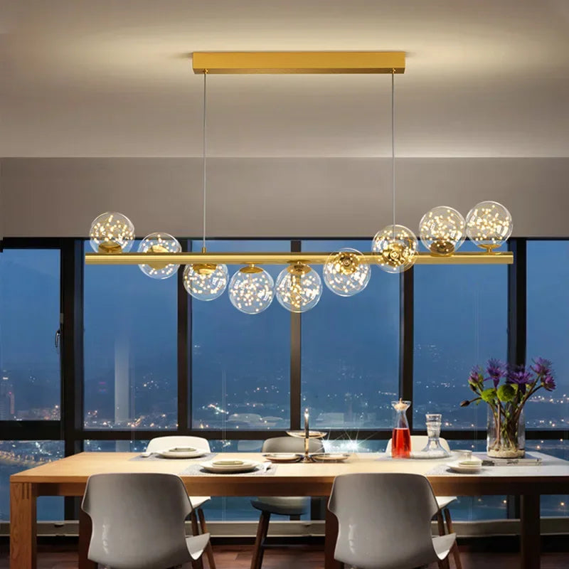 DecorBites™ Glass Ball G9 LED Long Chandelier for Dining Room Kitchen Office Lighting