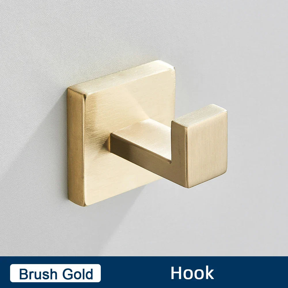 DecorBites™ Black Stainless Steel Bathroom Accessories Set: Towel Bar, Paper Holder, Hook & Bath Rack