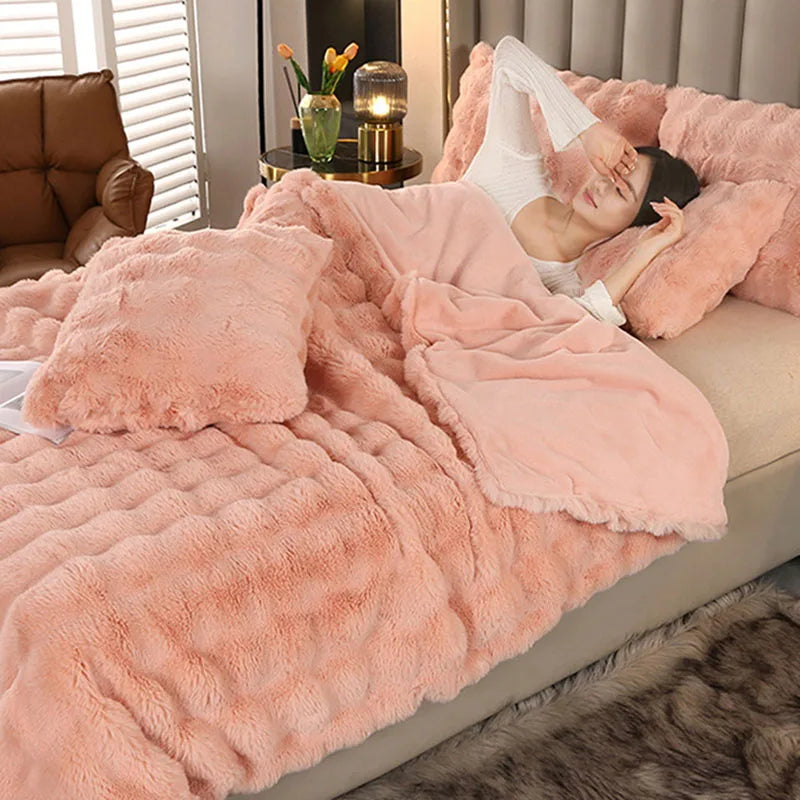 DecorBites™ Bubble Rabbit Velvet Blanket: Soft Plush Sofa Cover for All Seasons