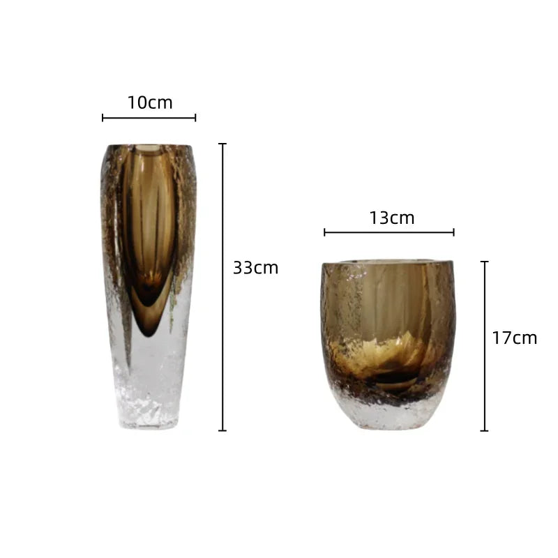 DecorBites™ Brown Glazed Glass Vase Hammer Cut Decorative Handicraft Flower Arrangement Ornaments