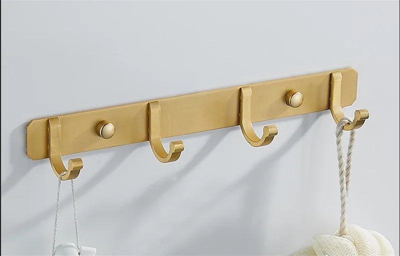 DecorBites™ Brushed Gold Aluminum Robe Hooks Set of 4 - Bathroom & Kitchen Hangers