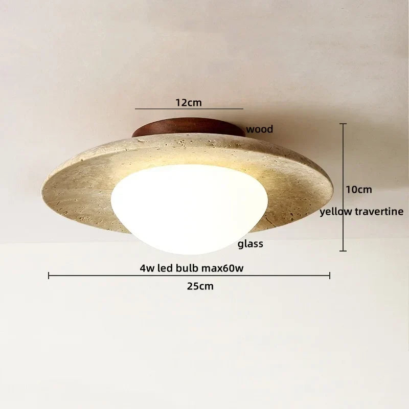 DecorBites™ LED Rotatable Ceiling Lamp White Glass Yellow Travertine Wood Nordic Modern