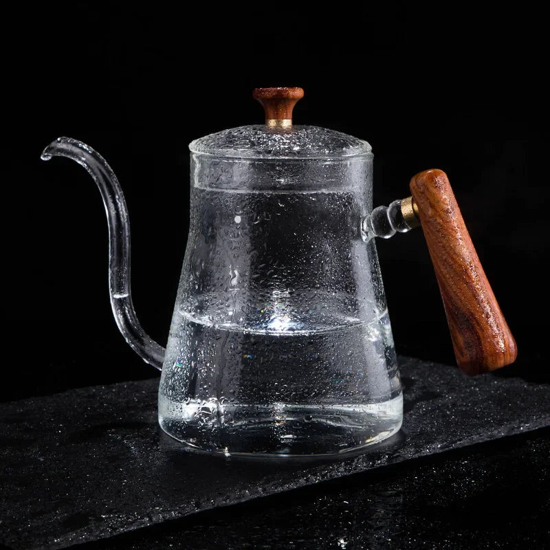 DecorBites™ Glass Goose Beak Kettle | Stainless Steel | Wooden Handle