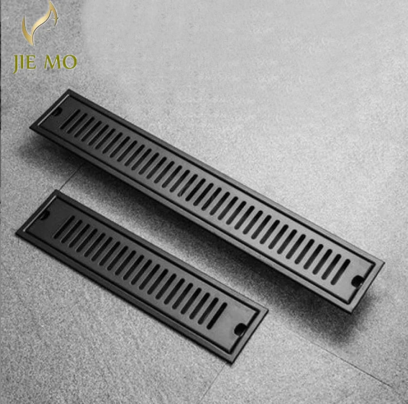 DecorBites™ Black 304 Stainless Steel Strip Floor Drain for Toilet, Shower, Large Overflow