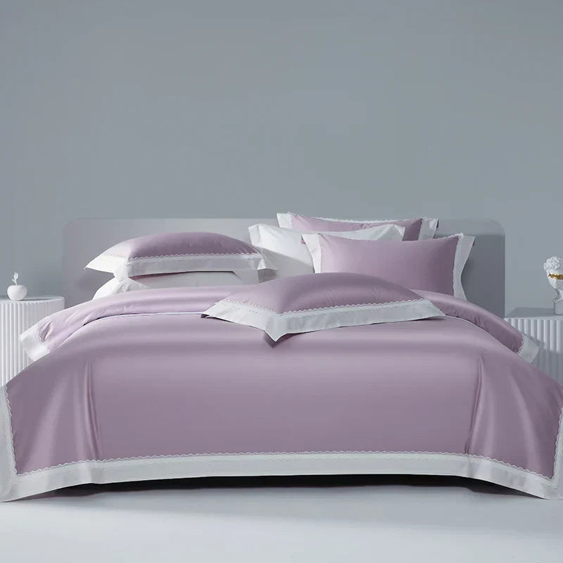 DecorBites™ Lace Patchwork Bedding Set: 1200TC Egyptian Cotton Duvet Cover, Sheet, Pillowcases
